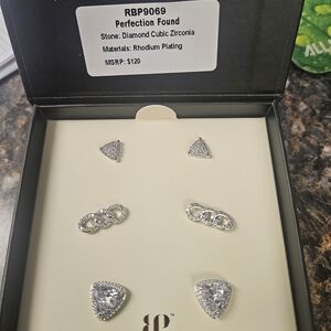 Perfection Found Rhodium-Plated Silver Cubic Zirconia Earring Set - Silver